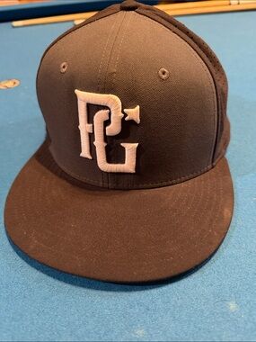 Perfect Game PG Baseball Grey/Black Flat Brim Hat with White Raised Logo